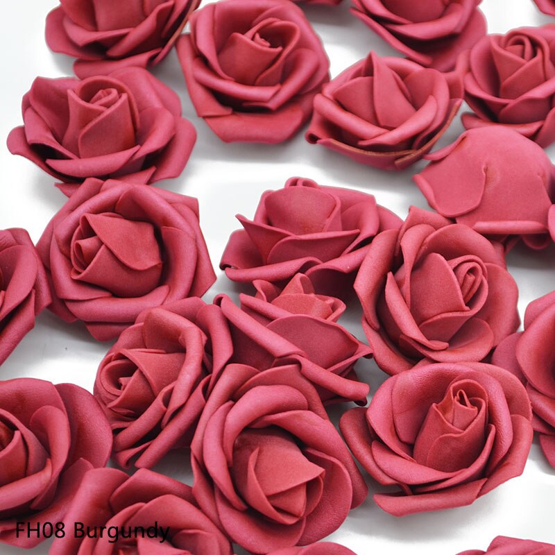 50 stk/parti 4cm kunstige blomsterhoveder håndlavet gør-det-selv bryllup boligdekoration multi-brug pe skum rose dekorative blomster forsyninger 65z: Burgunder  fh08