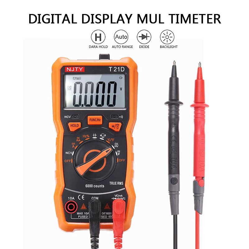 1pc Digital Multimeter Multimetro Tester 6000 Counts Auto Ranging AC/DC Voltage Temperature Measuring Meter