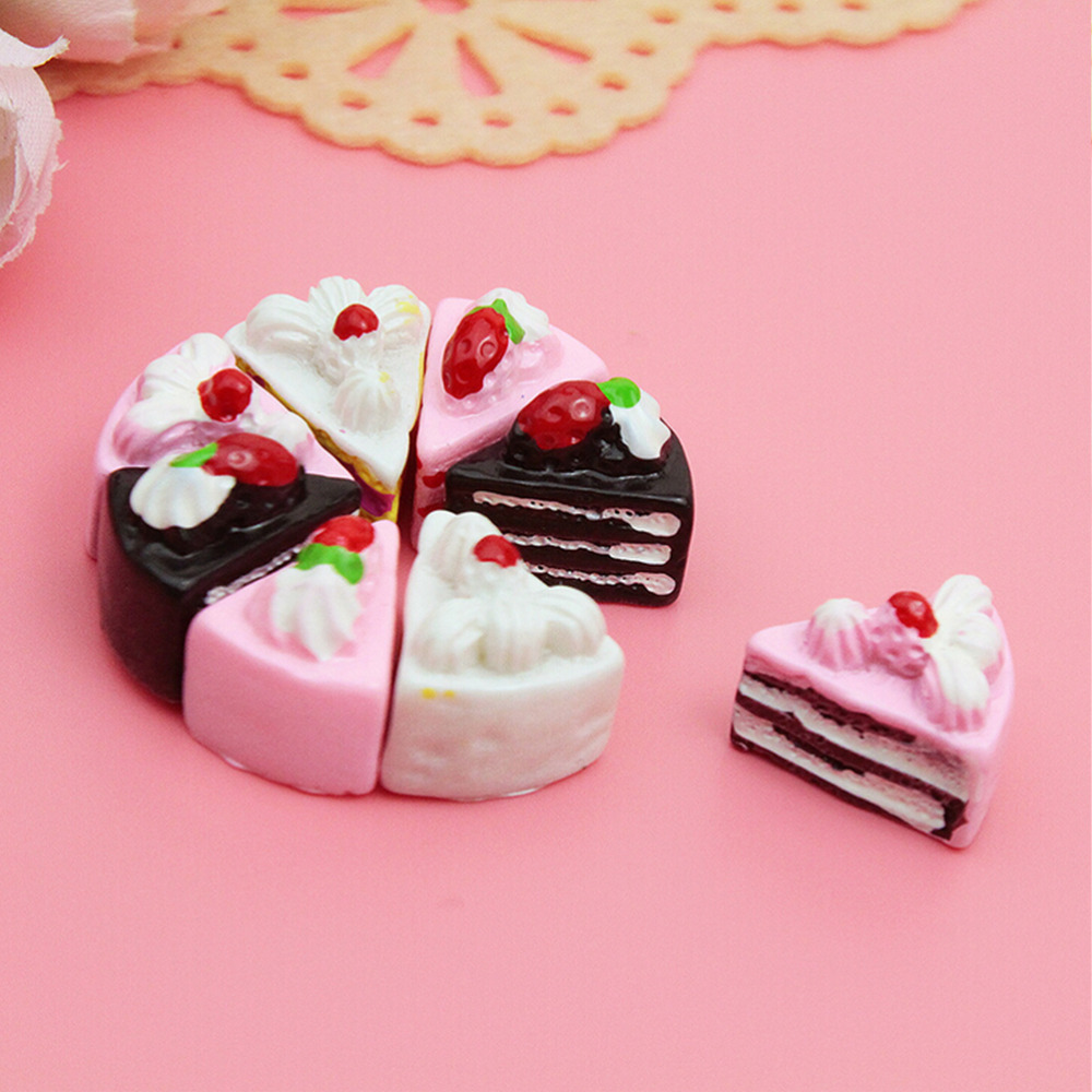 10PCS DIY Decoratieve Kawaii Plat Miniatuur Kunstmatige Nep Voedsel Cake Resin Cabochon Craft Spelen Poppenhuis Speelgoed