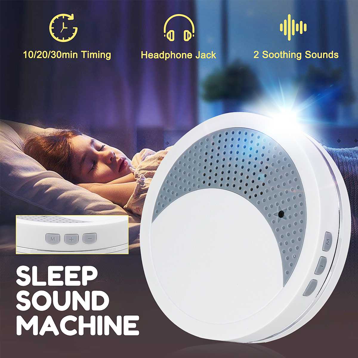 Portable White Noise Sound Machine Baby Light Sleep Therapy Sound Machine with 2 Soothing Sound Baby Sleeping Monitor