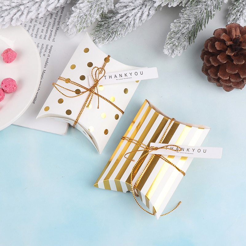 Caja de almohada Kraft en forma de almohada, caja de dulces o joyas de papel artesanal, Cajas de de recuerdo para boda Pie, bolsas de ecológicas, 10 Uds.