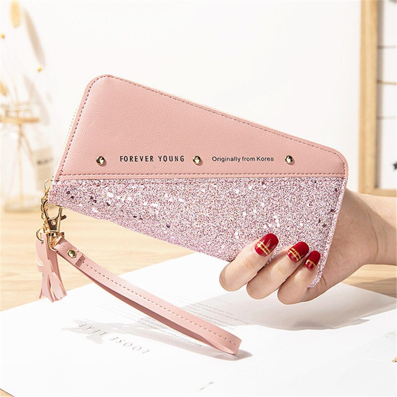 Sequined Patchwork Glitter Wallet for Women Long PU Leather Wallet Coin Purse Female Wallets Girls Wholeale