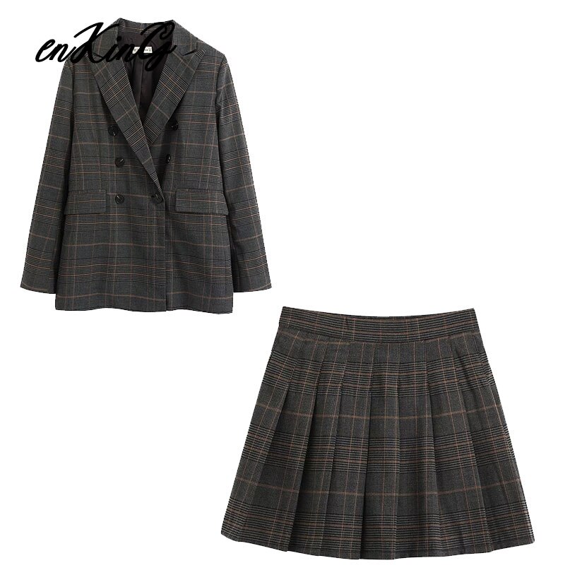Double-Breasted Blazer and Pleated Skirt Co-Ord Set - Black main image 1