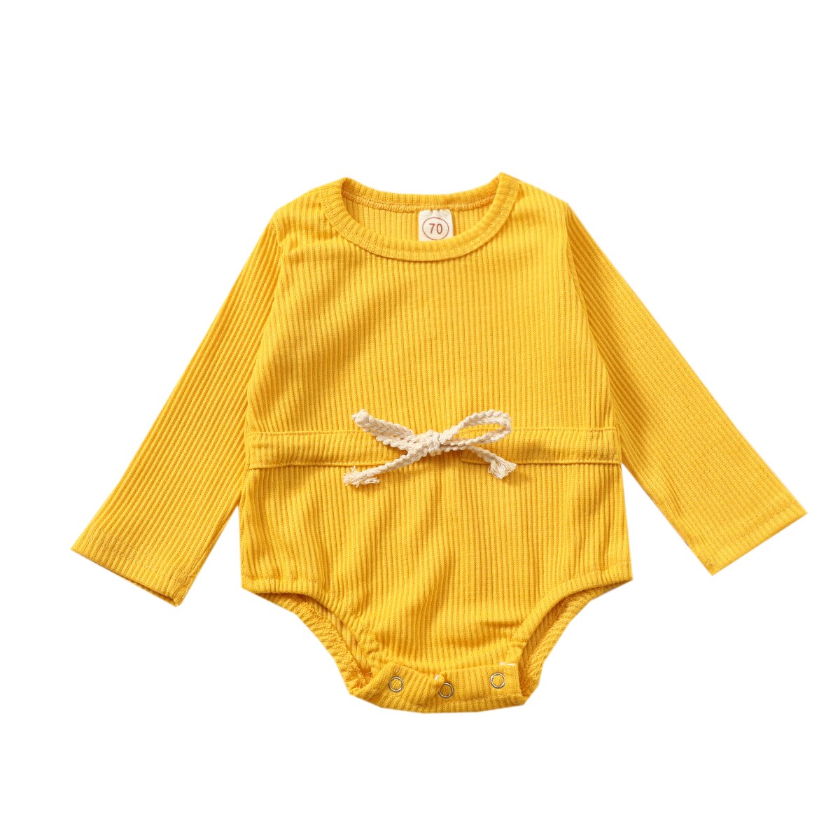 Peuter baby meisjes jongens geribbelde romper lange mouw effen casual elastische taille jumpsuit eendelig katoenen kleding: Geel / 12m