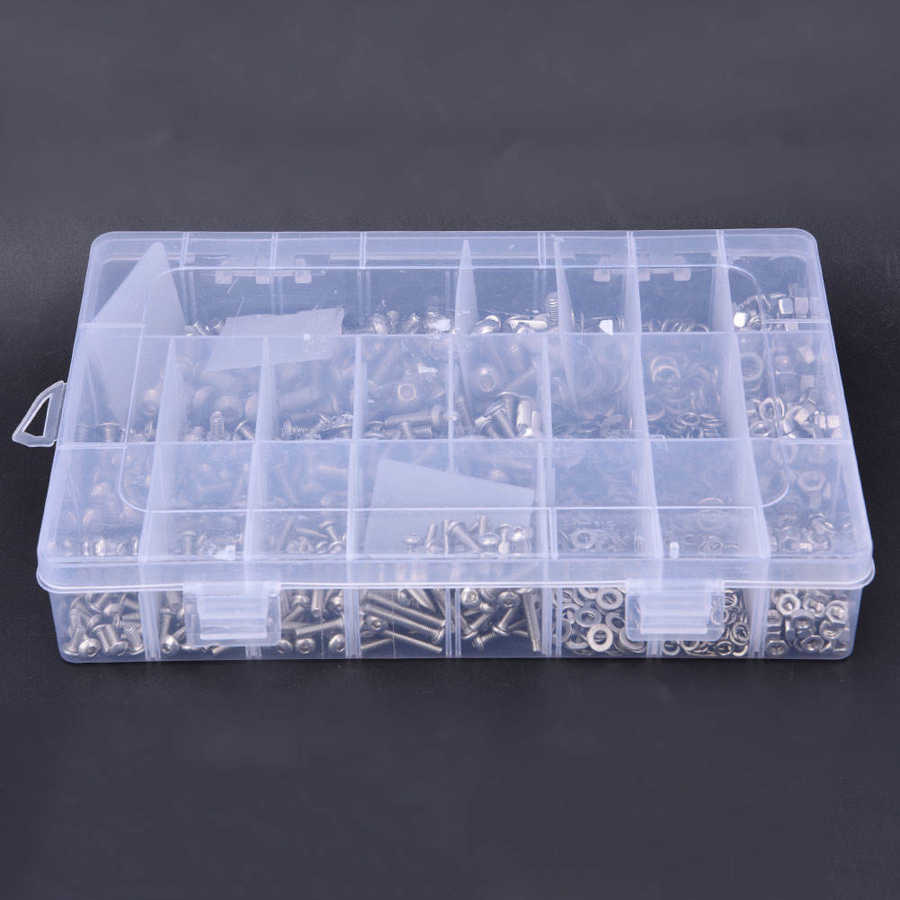 Sujetadores para carpintería ferreteria 1105 Uds Kit de tornillos tornillo con cabeza hexagonal tuerca surtido para lavador Kit M3 inoxidable
