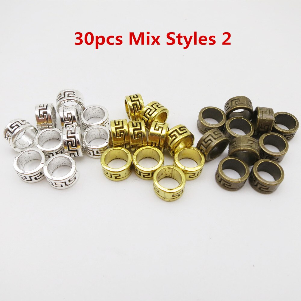 Runa vikinga pequeña trenzada para el cabello, anillos de cuentas de metal, plata, oro y bronce, accesorios para el cabello, 30 Uds./50 Uds.: 30pcs Mix Styles 2