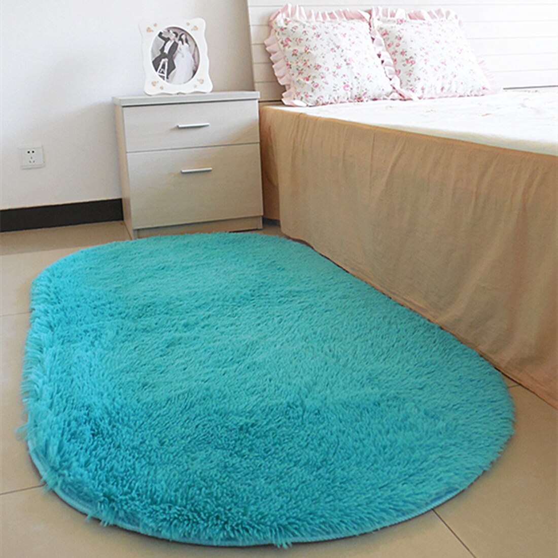 40*60cm antislip, pluizige shaggy vloerkleden voor in huis, kamer, tapijt, vloermatten, slaapkamer, badkamer, deurmatten, shag tapijten: Blauw