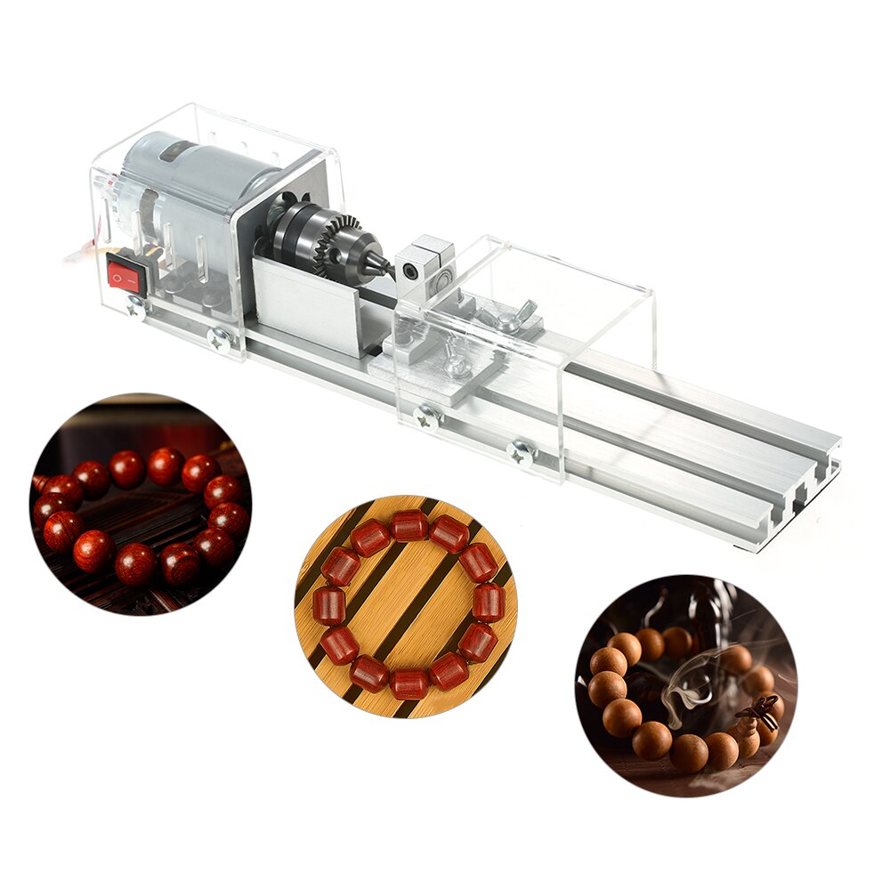 Mini torno de 12-24V CC para carpintería, Tornos en miniatura para bricolaje, torno de perlas de Buda para carpintería, molienda y perlas de pulido, no CNC