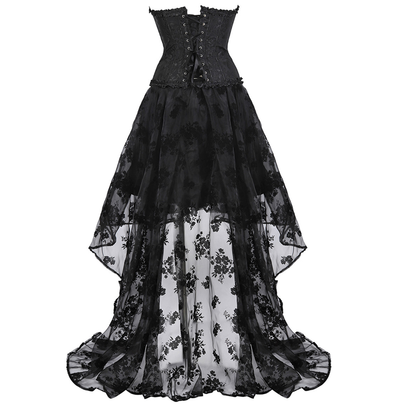 Sexy Gothic Corset Jurk Plus Size Victoriaanse Kostuum Burlesque Corset Rok Set Moulin Rouge Dansen Kostuum Corset Jurk Zwart