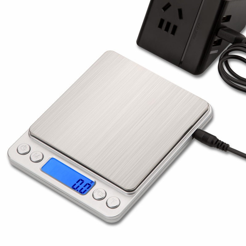 Mini Electronic Kitchen Scale 0.1g Precision postal Food Diet scale for Cooking Baking Measure Tools with 2 trays silver &amp; gold