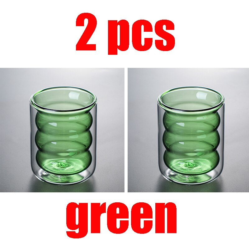 2pcs Color Spiral Glass Double Layer Cup Milk Cup Coffee Mousse Cup Glass Juice Cup Glass Drinkware Restaurant Household Bar: A