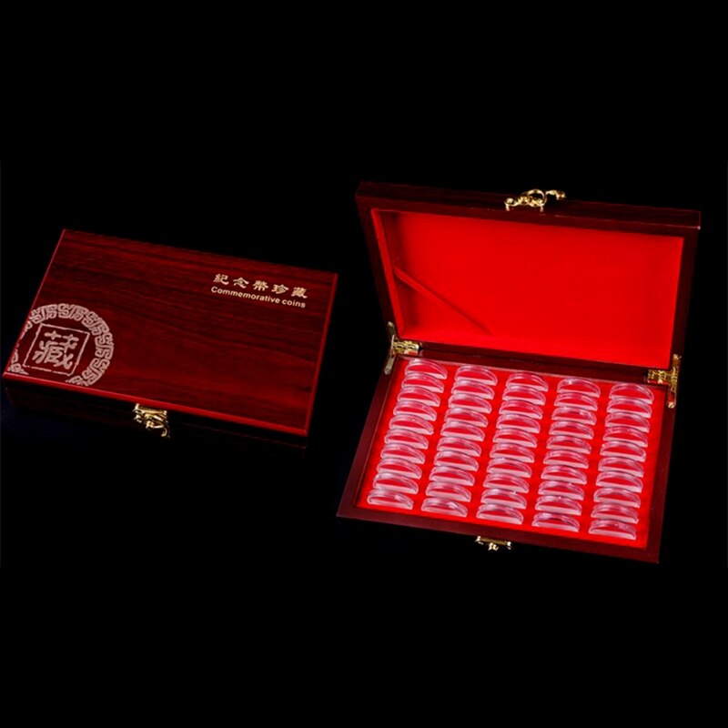 50 Pcs Wood Coin Protection Display Box Storage Case Holder Round Box Collection 87HF