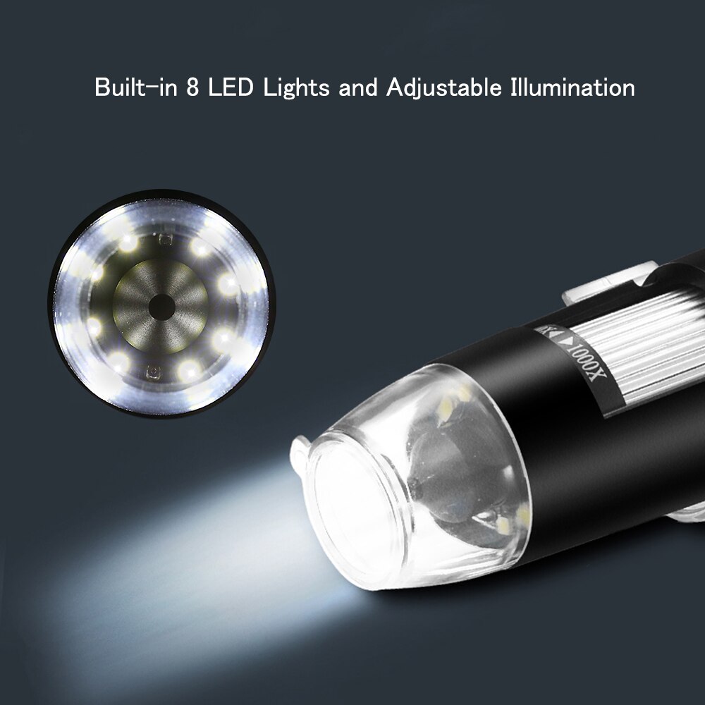 1000X / 1600X Usb Microscoop Handheld Draagbare Digitale Microscoop Usb Interface Elektron Microscopen 0.3MP 8 Led Met Beugel