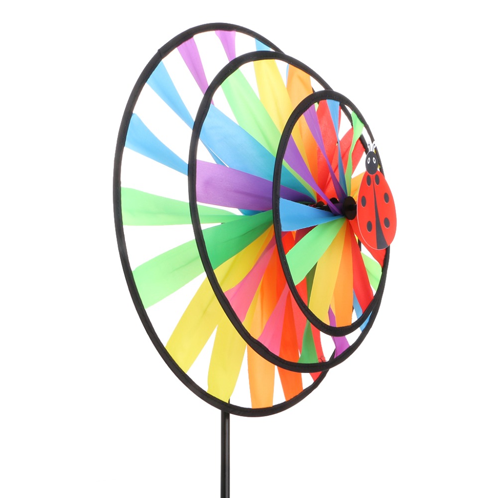 Kleurrijke Regenboog Triple Wiel Wind Spinner Windmolen Tuin Yard Outdoor Decor Kinderen Speelgoed