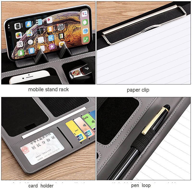 Multifunctional PU Leather A4 File folder Writing Pad Business Sign Conference Padfolio Folder Document Organizer