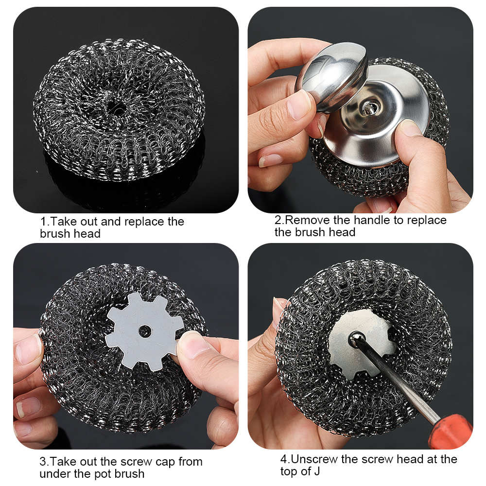 Stainless Steel Pot Brush With Handles Dishwashing Wire Ball Heavy Duty Metal Scrubber For Dishes Pan Household Cleaning Tools