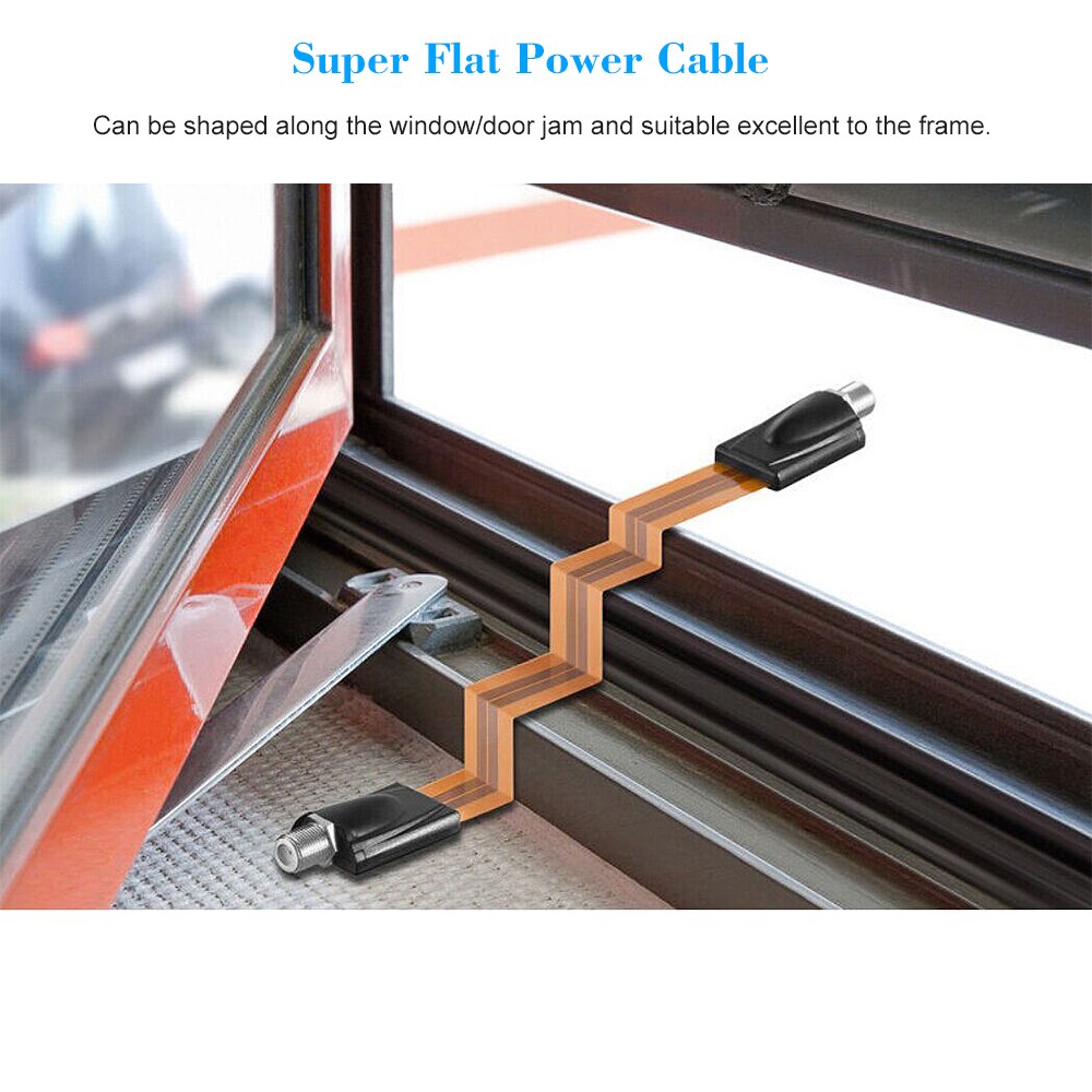 Extreme Slim Flat Power Cable Female F Connector Fits Under Doors Windows Without Drilling 26cm Long + F Male Camera Power