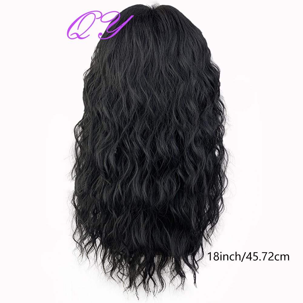 Synthetic Men Wig Natural Curly Dark Brown Color Male Wig With Bangs Water Wave Daily or Cosplay Adjustable Man Hair Wig