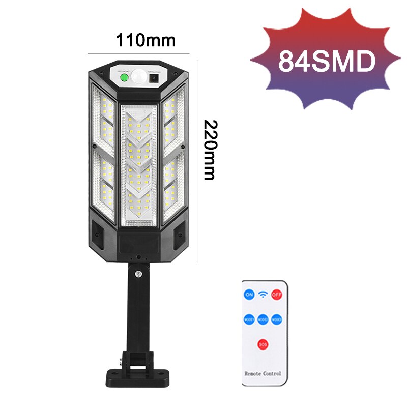 Solar LED Motion Sensor Lamp Outdoor Waterproof Garden 3 Sensing Modes Wall Light For Patio Yard Porch Balcony Fence Exterior: 84SMD