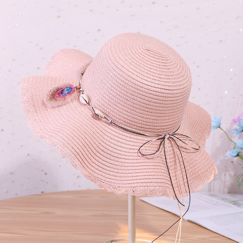 Vrouwen Zomer Hoed 2022 Zonnescherm Strooien Hoed Voor Dames Bloemen Lint Boog Cap Strand Hoed Mode Stro Hoed Uv bescherming Reizen Cap: pink