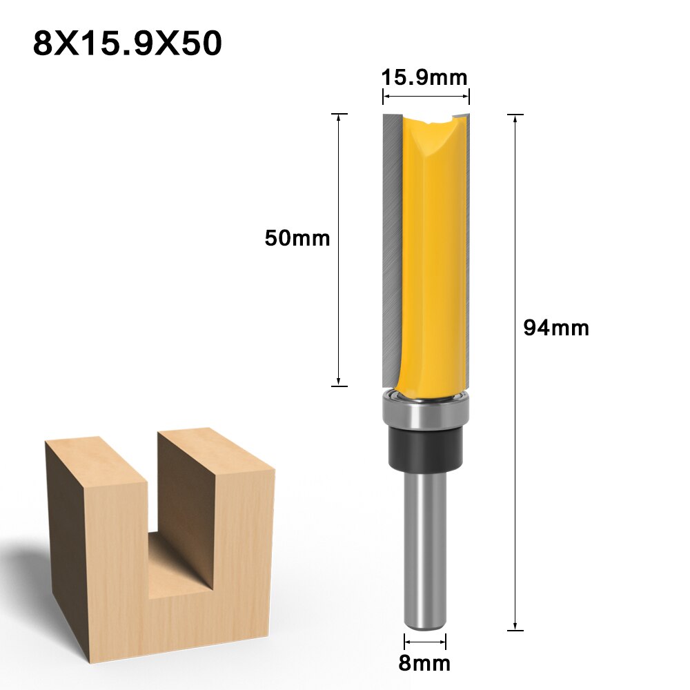 1-3pcs 8mm Shank Flush Trim Router Bit Pattern Bit Top Bottom Bearing 5/8" Blade Template Wood Milling Cutter Carpenter: 8X15.9X50