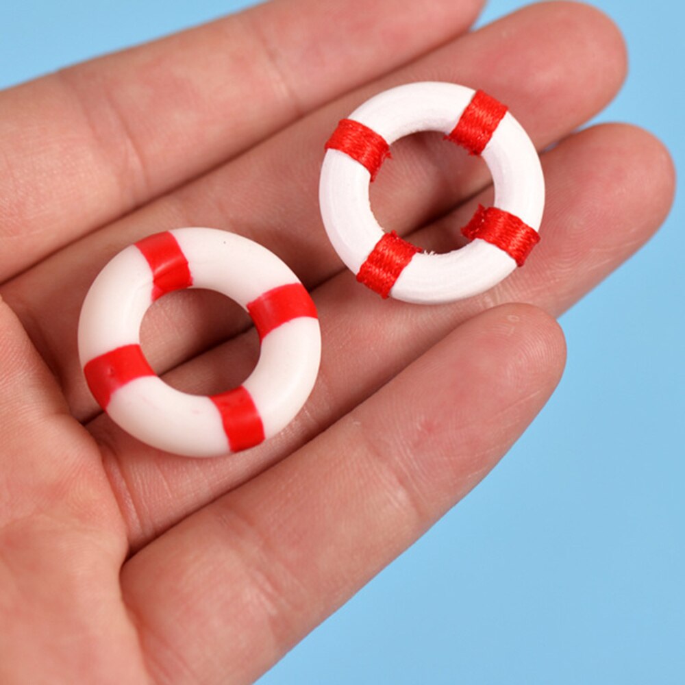 10Pcs Zwemmen Ring Decors Rode Leuke Micro Mediterrane Stijl Hars Nautische Lifering Decoratie Decors Reddingsboei Decoratie Voor Hou