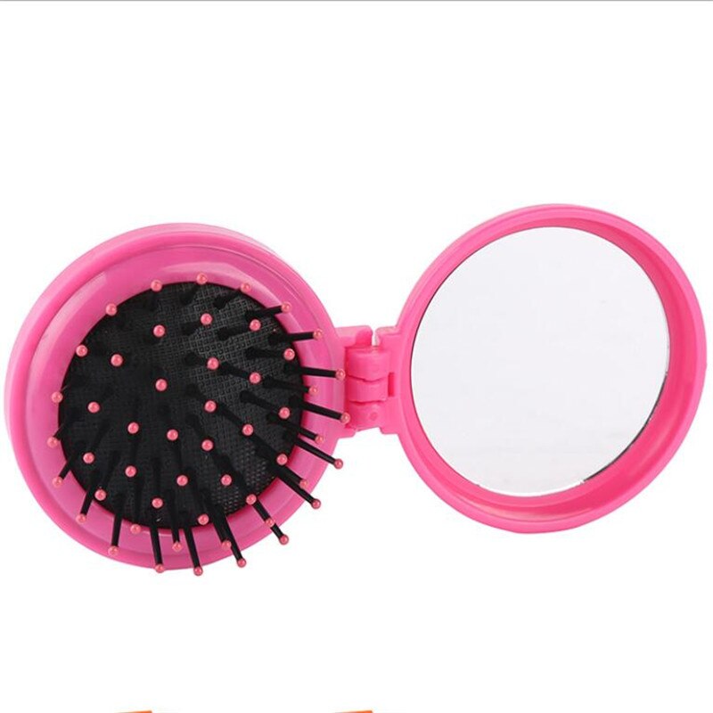 Mini peine plegable portátil para niñas, cepillo de pelo redondo de viaje para masaje con espejo, accesorios de plástico para el cabello, brochas