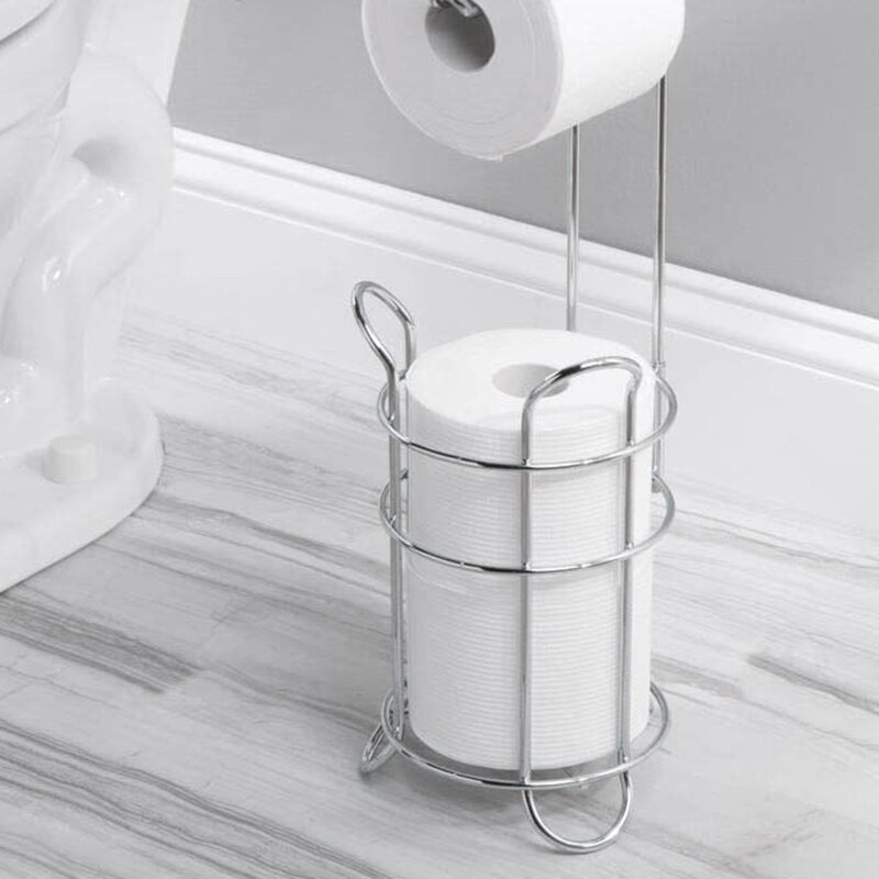 Roll Paper Holder with Storage Basket Iron Paper Towel Rack Bathroom Floor Tissue Storage Rack