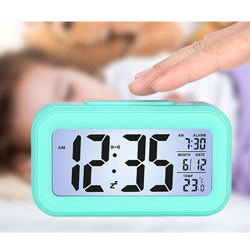 LED Digital Alarm Clock Electronic Smart Clocks Temperature & Calendar Snooze Function Alarm Clock Home Table Backlight Display: blue