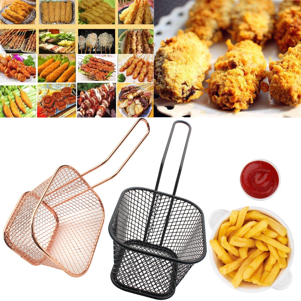 Galvaniseren Rvs Fries Mand Mini Koekenpan Netto Vierkante Blok Mesh Keuken Gereedschap Herbruikbare Mesh Frietjes Mand # B15