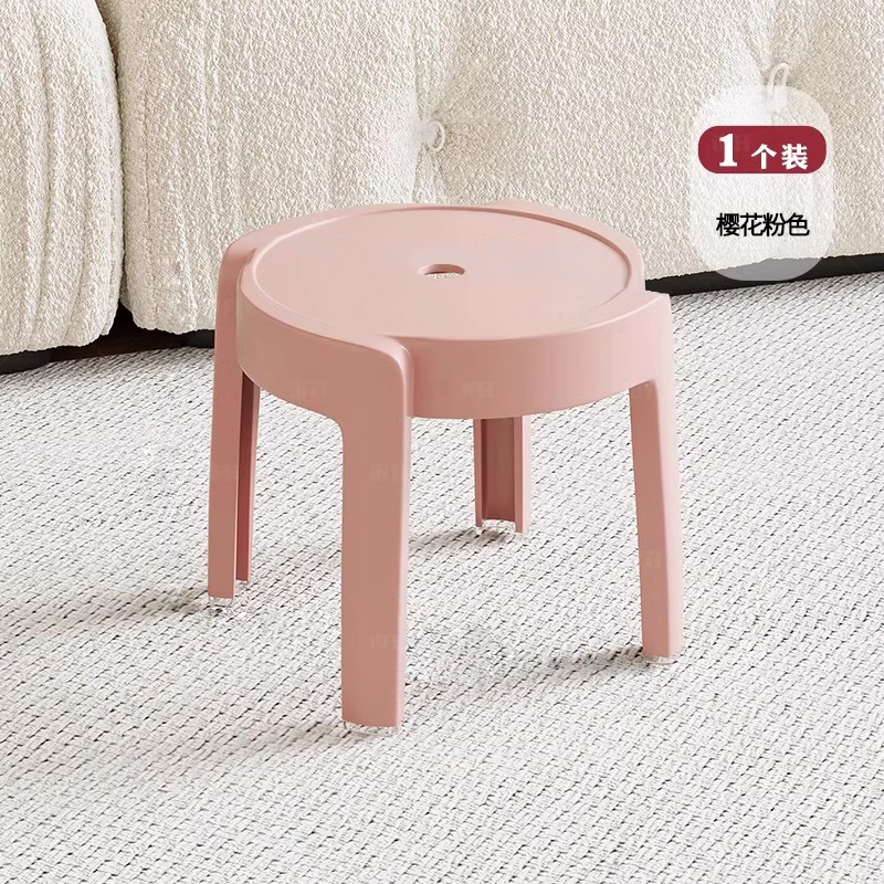 Petit tabouret en plastique pour ménage, tabouret bas, épaissi, empilable, salon, tabouret assis au moulin à vent, rond simple: Chocolat