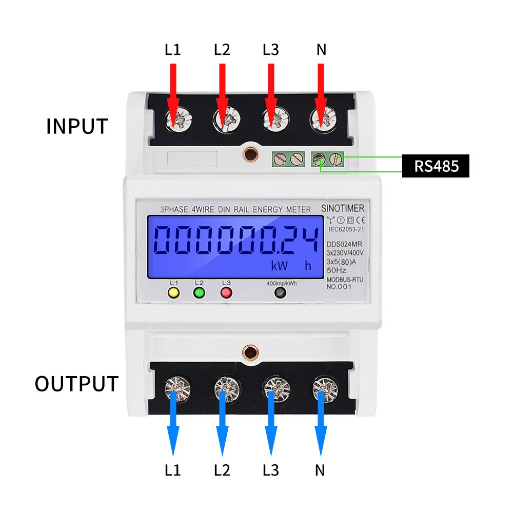 DDS024MR 80A LCD Energy Meter Modbus Three-Phase Electric Meter Volt Amp Watt Meter Power Meter Cycling Home Energy Monitor