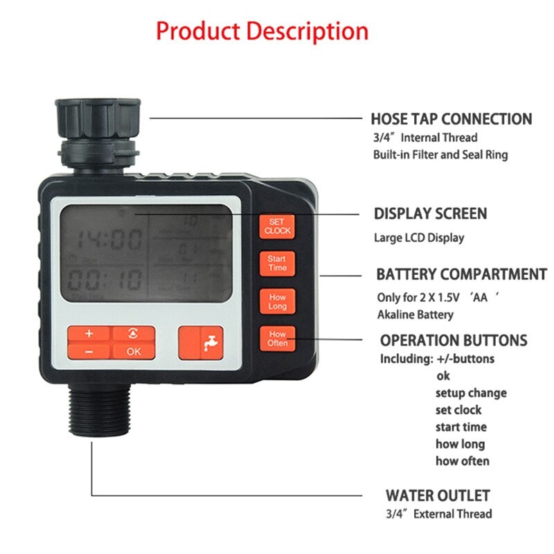 1PC Automatic Electronic Digital Water Timer Irrigation Controller System with LCD Display Home Irrigation Timer