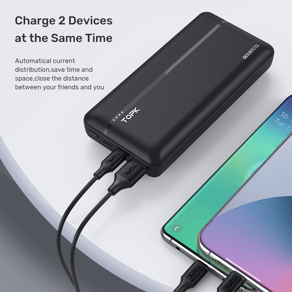 TOPK 18W PD Power Bank 20000mAh Fast Phone Charger LED Portable External Battery PowerBank for iPhone 12 Xiaomi