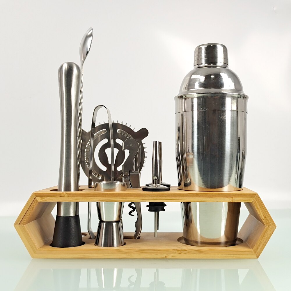 10-Piece Cocktail Shaker Bar Set Stainless Steel Bartender Kit Mixer Drink BrowserKit Bars Set Rhombus Bamboo Frame: 750ml