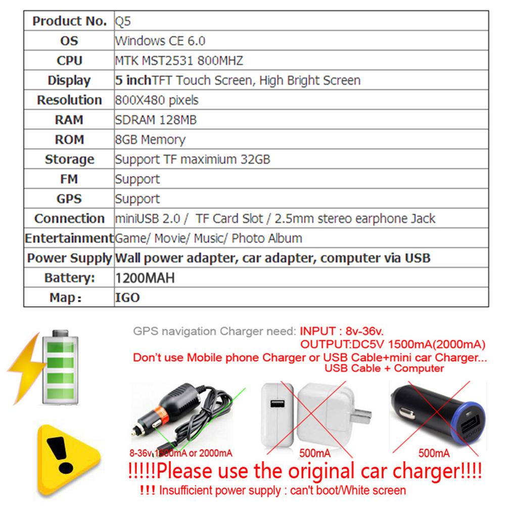 Gps Auto Navigatie Usb Opladen Autolader Handig Fm-zender Navigator 5.0 Inch Tft Touch Screen Gps Apparaat
