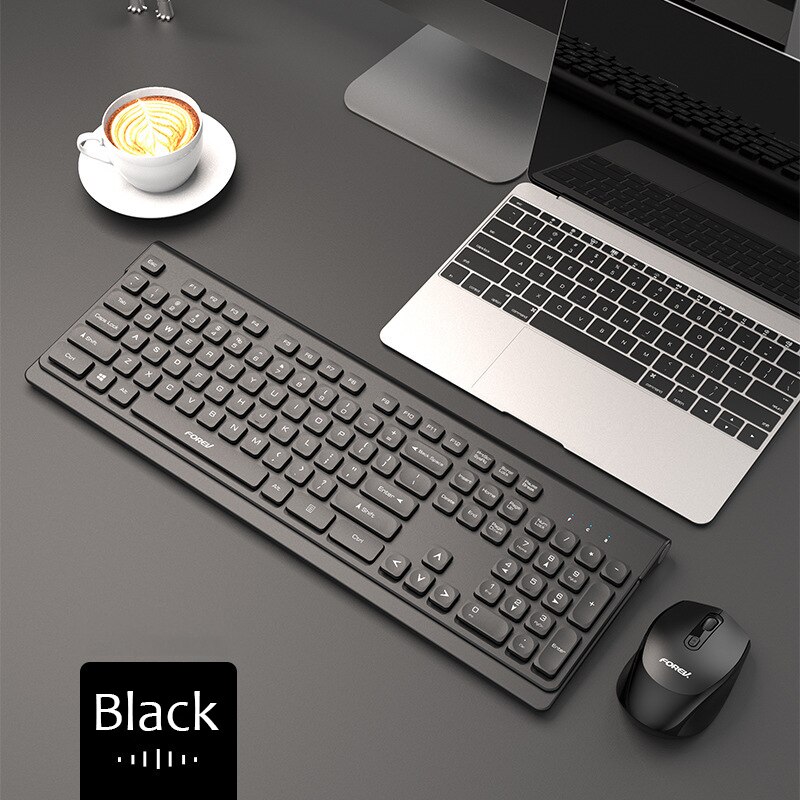 Eaor Universele 2.4G Draadloze Toetsenbord Muis Combo Slim Portable 104 Key Mute Gaming Office Toetsenbord Muis Set Lange Batterij leven: Black