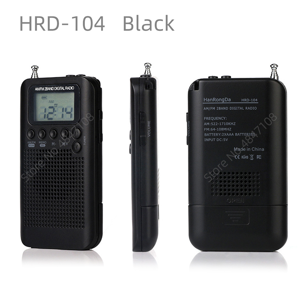Radio portatile Mini Pocket FM AM Step 9/10KHZ ricevitore digitale schermo LCD ad alta sensibilità con altoparlante antenna telescopica: Black
