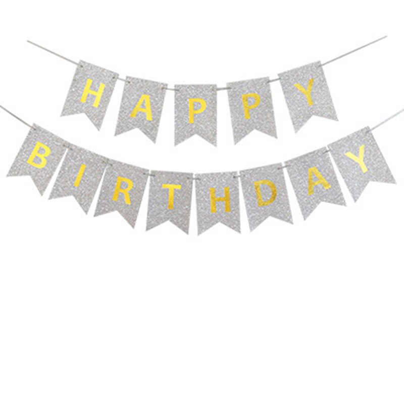 Happy birthday letter glitter paper banner pull flag children's day party party baby shower decoration: silver