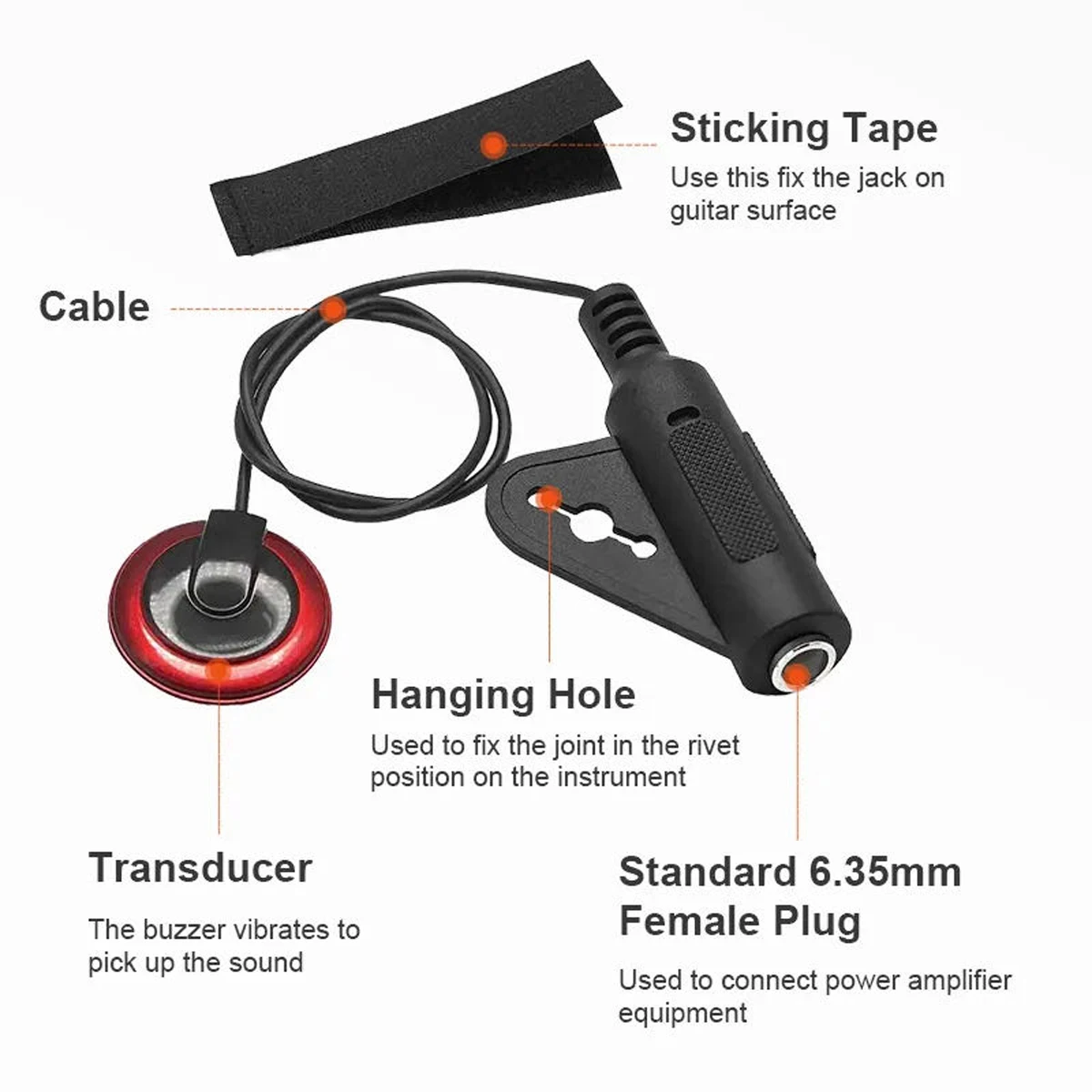 Professionele piëzo-elektrische contactpickup voor akoestische gitaren, ukeleles, harpen en banjo's - eenvoudige installatie,