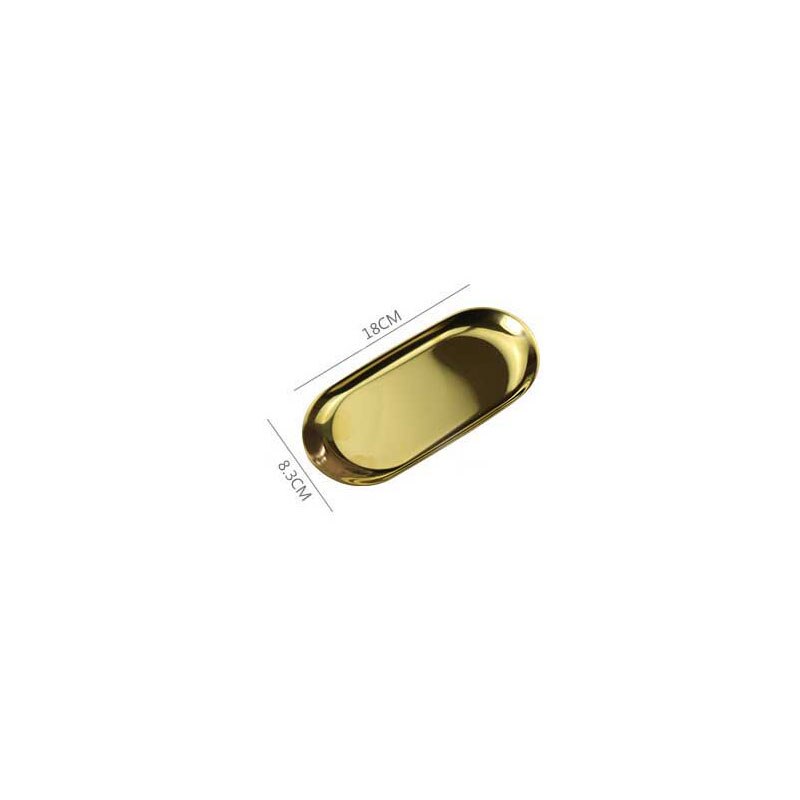 Style nordique ovale bijoux stockage plateau de service plateau en acier inoxydable plateau de nourriture stockage en métal or décoration organisateur de la maison: Gold small