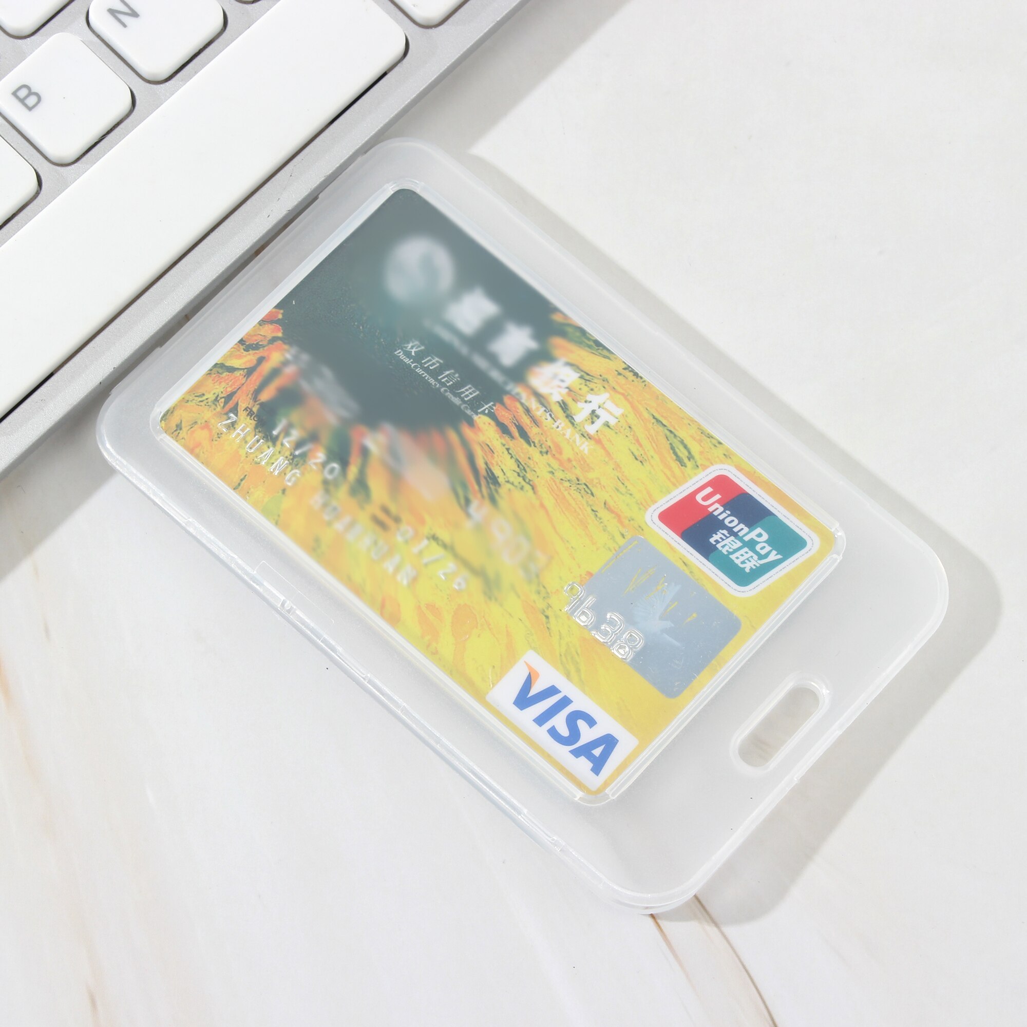 5 Pcs Transparante Pp Kaarthouder Met Gat Bank Bus Id Credit Storage Case Womem Mannen Kid Protector Cover Reizen 11*7Cm