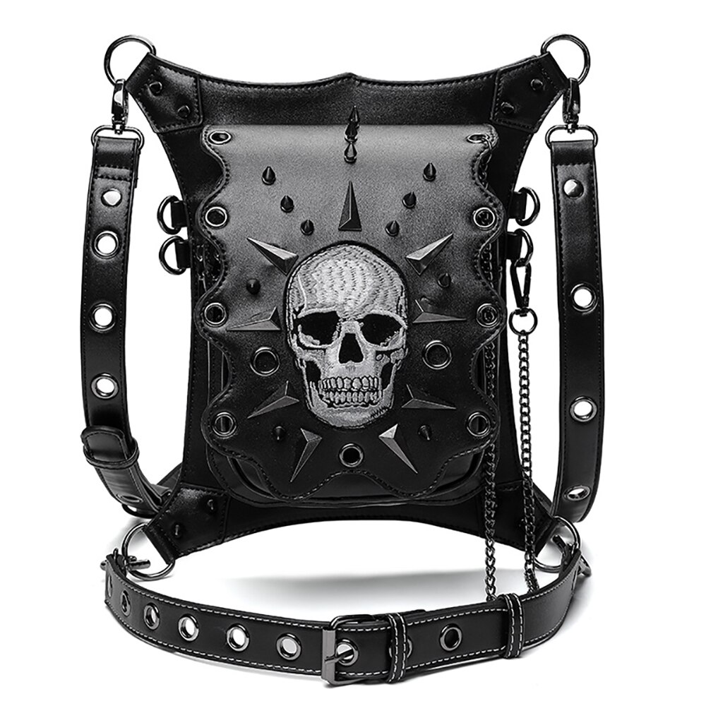 Punk Rock Waist Bag For Women Steampunk Rivets Skull Totes Crossbody Shoulder Bag Men Motorcycle Leg Belt Hip Pouch Pack