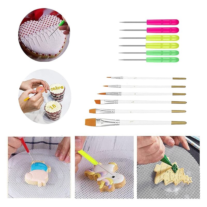 18 Pcs Cookie Decorating Kit Supplies Including Acrylic Cookie Turntable Silicone Mesh Mats Cookie Decoration Brushes
