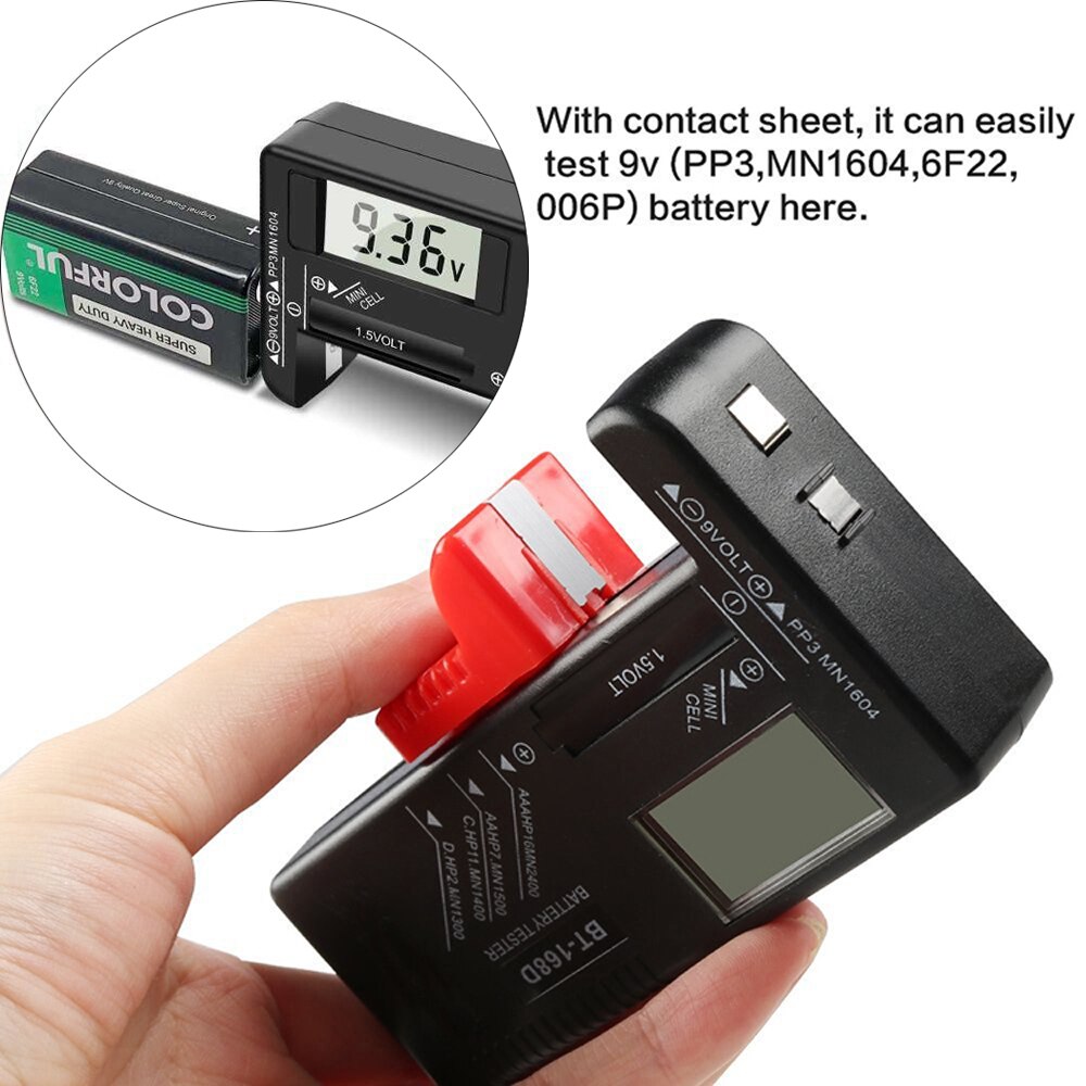 Digital Battery Tester 9V/1.5V/AA/AAA Battery Capacity Tester Button Cell Volt Checker Universal Battery Tester BT-168D