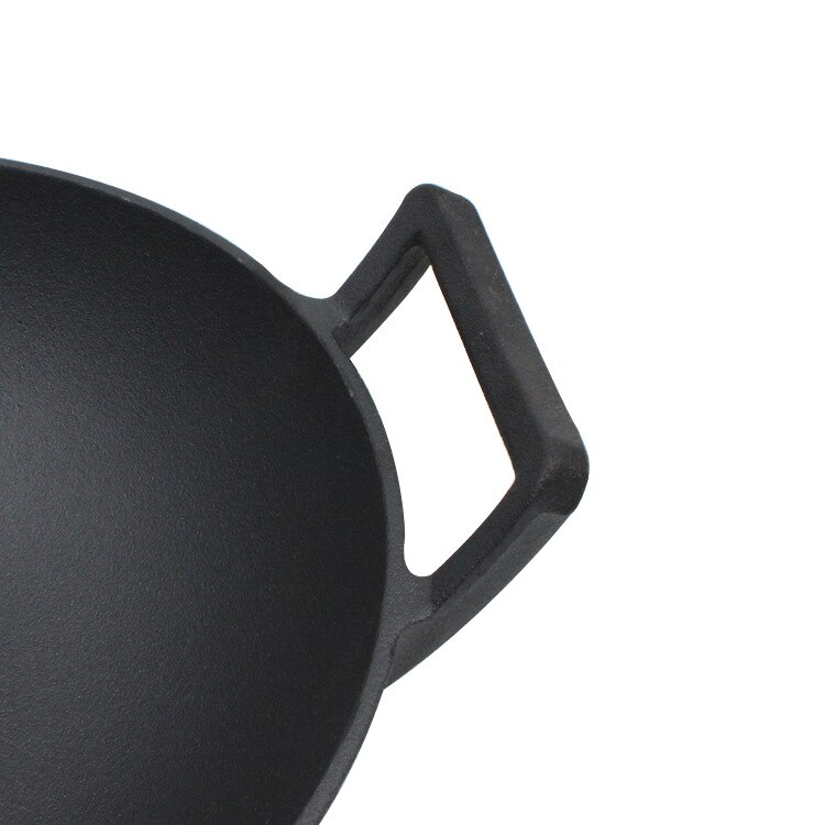 Oude-Stijl Varken Ijzeren Wok Ongecoat Non-stick Pan Verdikte Dubbele Oor Gietijzeren Wok Platte Bodem Wok