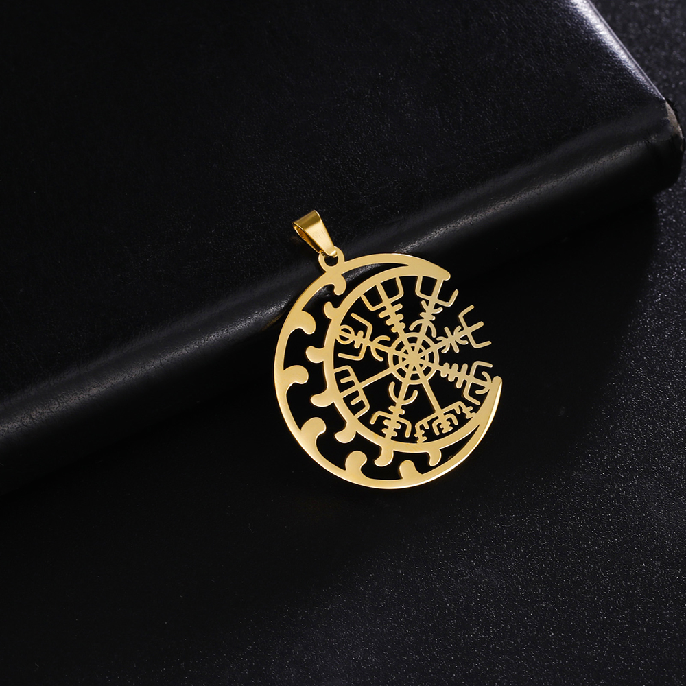 Dawapara Viking Compass Vegvisir Pendant Crescent Amulet Runes Circle Stainless Steel Charms for Jewelry Making Nordic