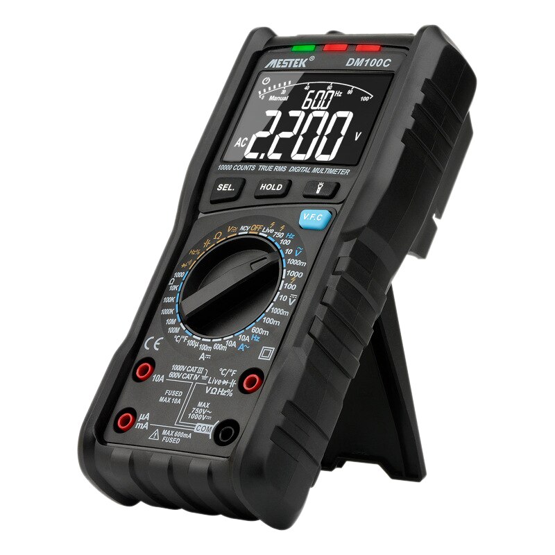 MESTEK DM100C True-RMS Digital Multimeter Button 10000 Count with Analog Bar Graph AC/DC Voltage Ammeter Current Ohm Manual/Auto