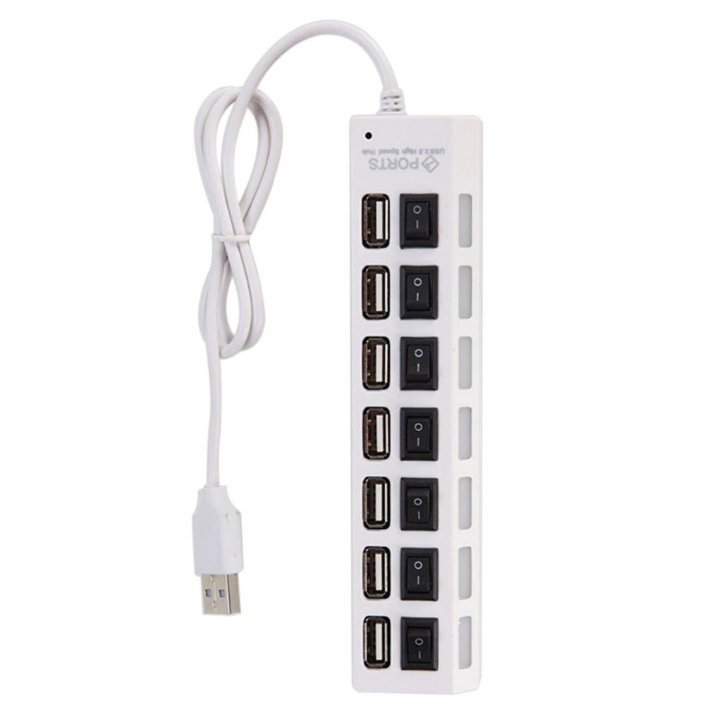 7 Port Usb Splitter Draagbare Data Hub Met Individuele Op/Uit Schakelaar En Led