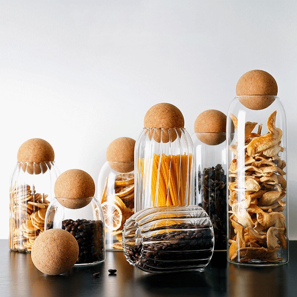 Bocal en verre sans plomb avec couvercle, boule de liège, réservoir de stockage, boîtes de thé scellées, céréales, bocaux de stockage transparents, contenant du café